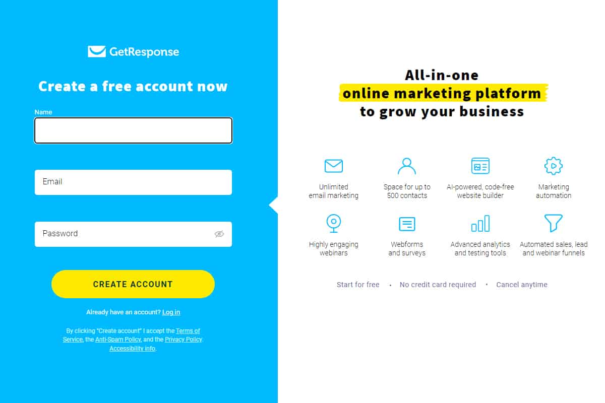 getresonse free forever plan