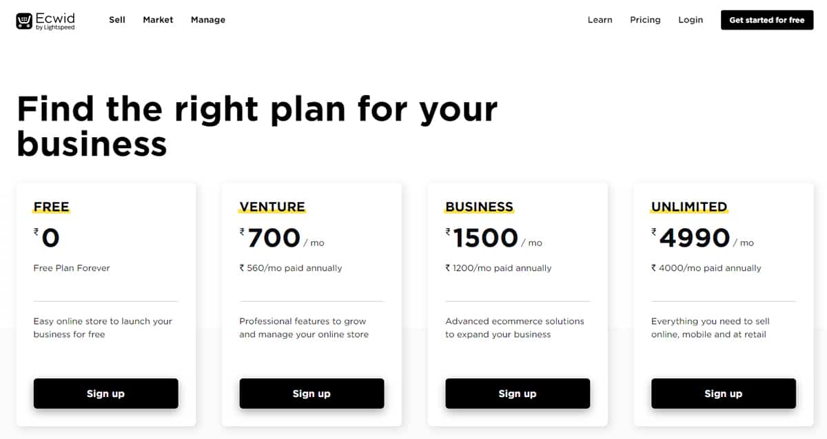 Ecwid pricing