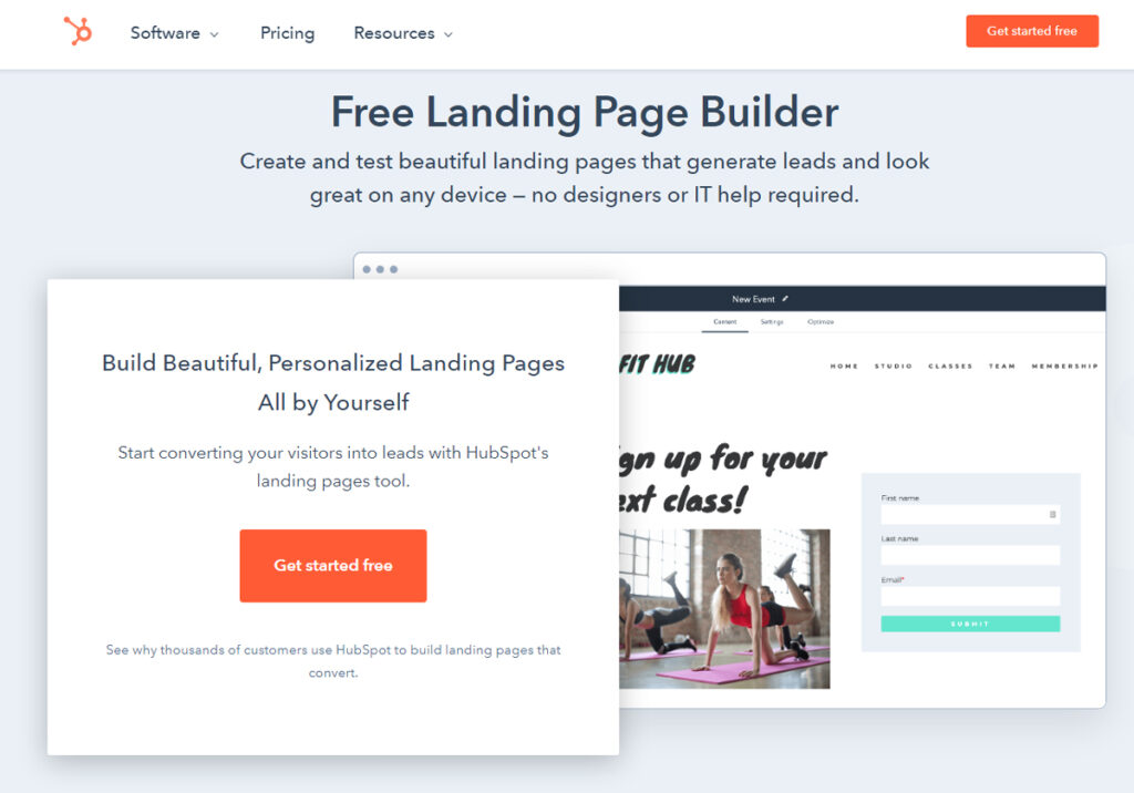 Hubspot free landing page builder