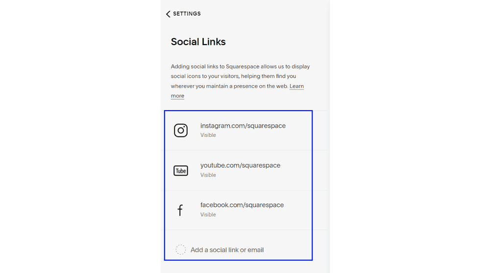 Connect social accounts in Squarespace