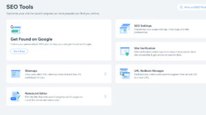 wix seo tools dashboard area