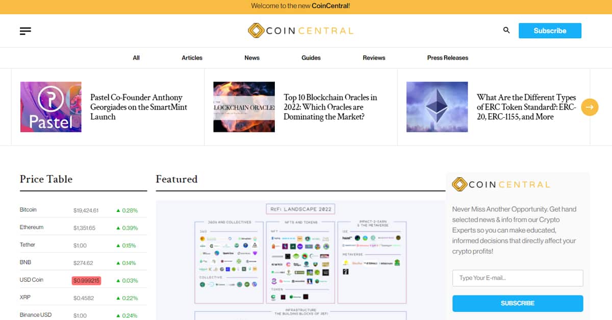 A home page screenshot of cryptocurrency blogging niche