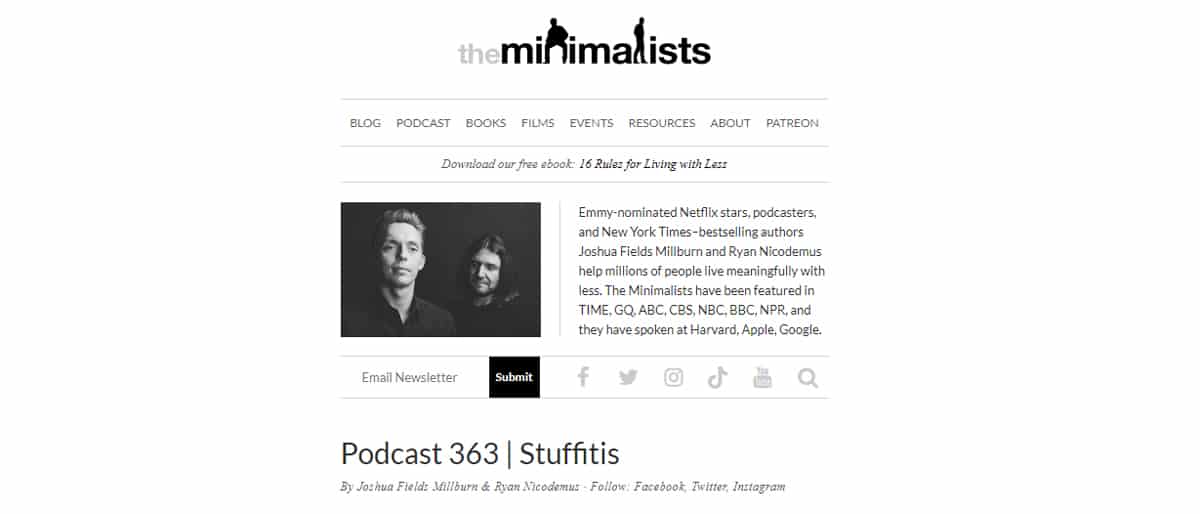 A homepage screenshot of a minimalist blogging niche