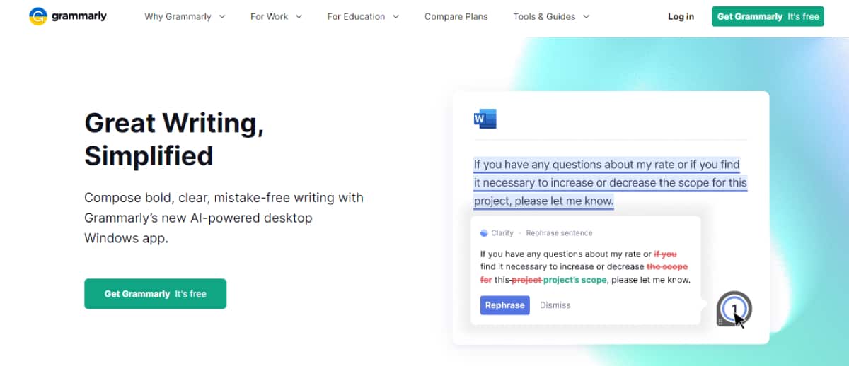 A screenshot of Grammarly home page