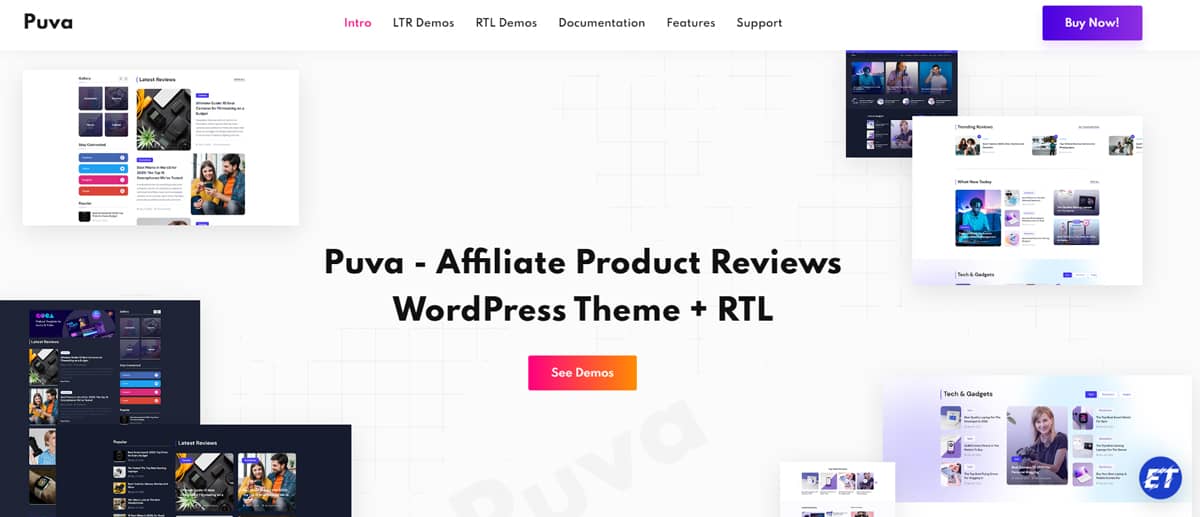 Puva affiliate marketing wordpress theme home page screenshot