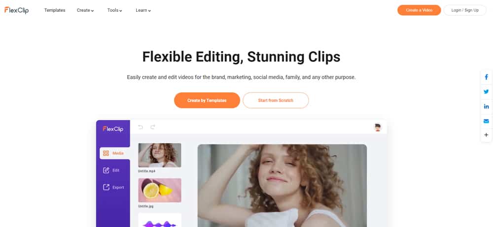 Flexclip ai video editor home page screenshot