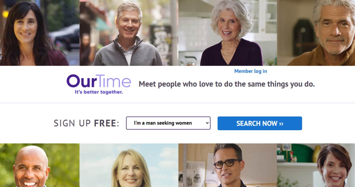 Ourtime online dating site home page screenshot