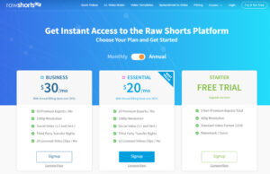 rawshorts ai video editor pricing page screenshot