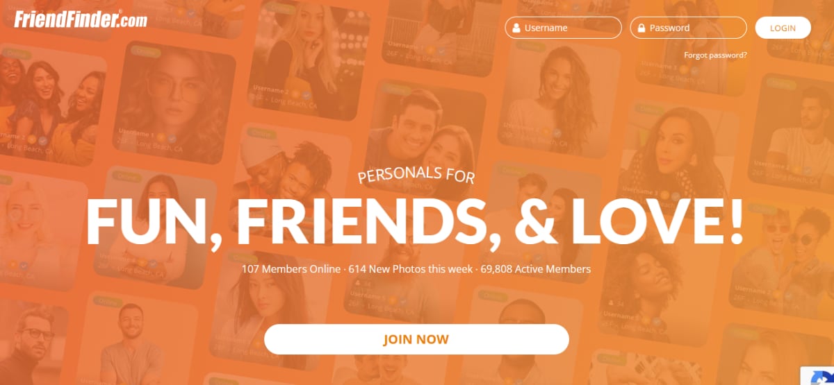 friend finder online dating site home page screenshot