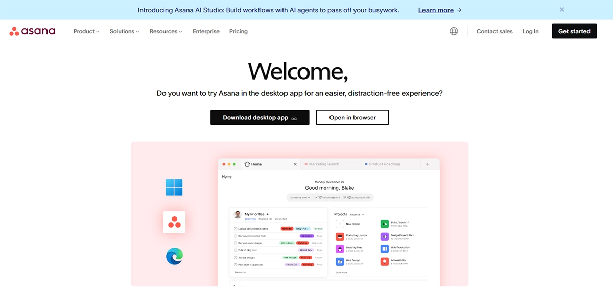 asana homepage