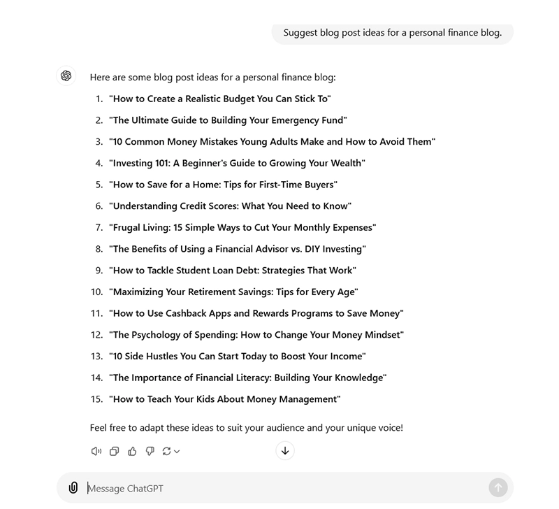 how to use chatgpt for blogging - generate content ideas